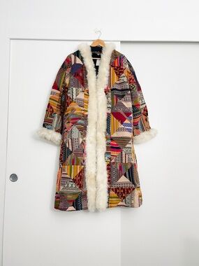 NWT Free People Caravan Patchwork Shearling Trim Coat Jacket Size Small